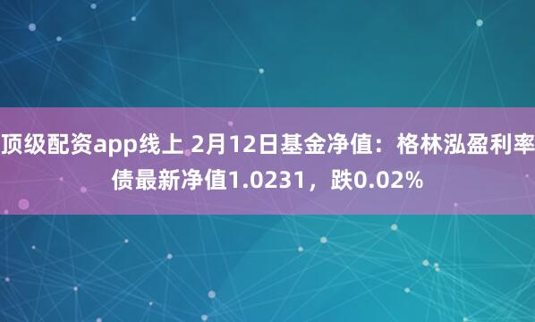 顶级配资app线上 2月12日基金净值：格林泓盈利率债最新净值1.0231，跌0.02%