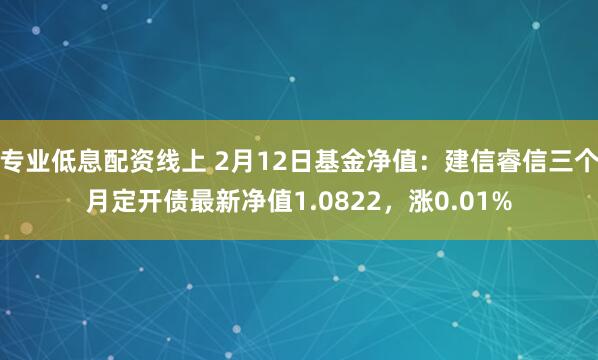 专业低息配资线上 2月12日基金净值：建信睿信三个月定开债最新净值1.0822，涨0.01%