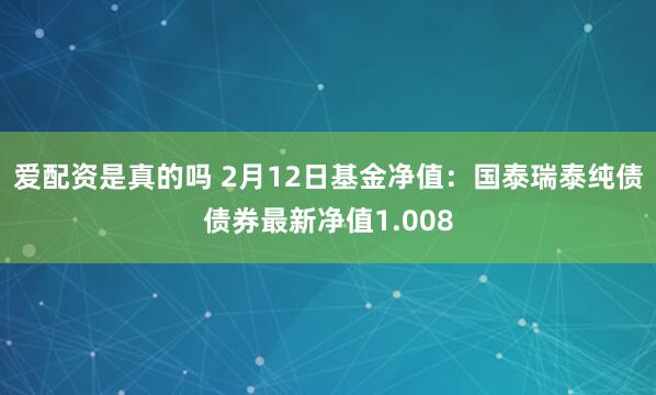 爱配资是真的吗 2月12日基金净值：国泰瑞泰纯债债券最新净值1.008