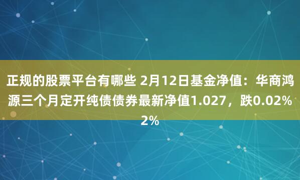 正规的股票平台有哪些 2月12日基金净值：华商鸿源三个月定开纯债债券最新净值1.027，跌0.02%