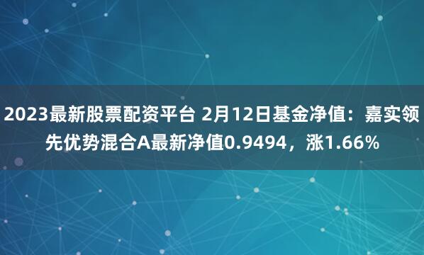 2023最新股票配资平台 2月12日基金净值：嘉实领先优势混合A最新净值0.9494，涨1.66%